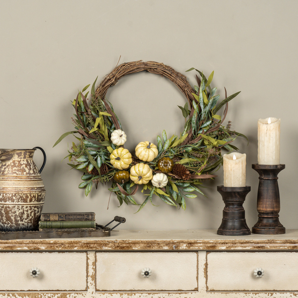 28" CREAM PUMPKIN & FOLIAGE WREATH