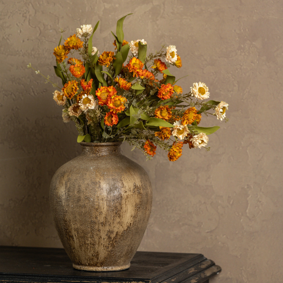 18" CREAM & ORANGE MINI DAISY BUSH