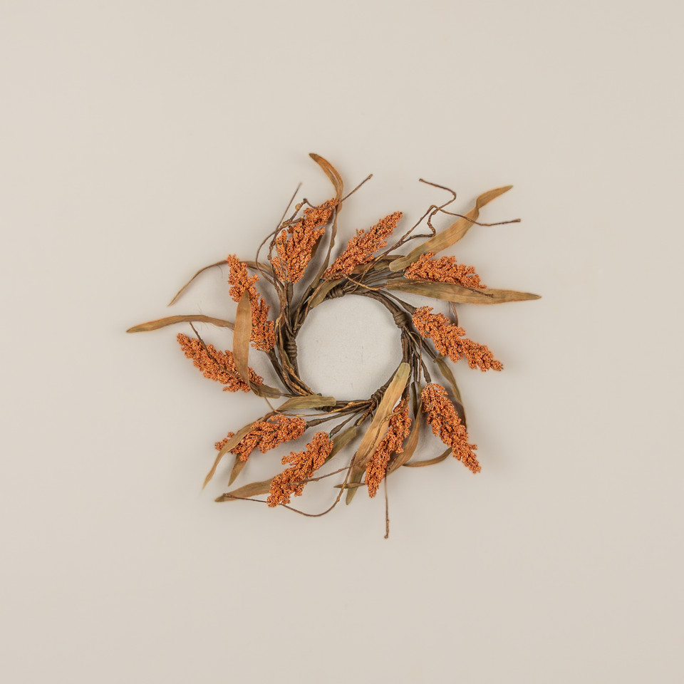 12" ORANGE HEATHER & FAUX TWIG CANDLE RING
