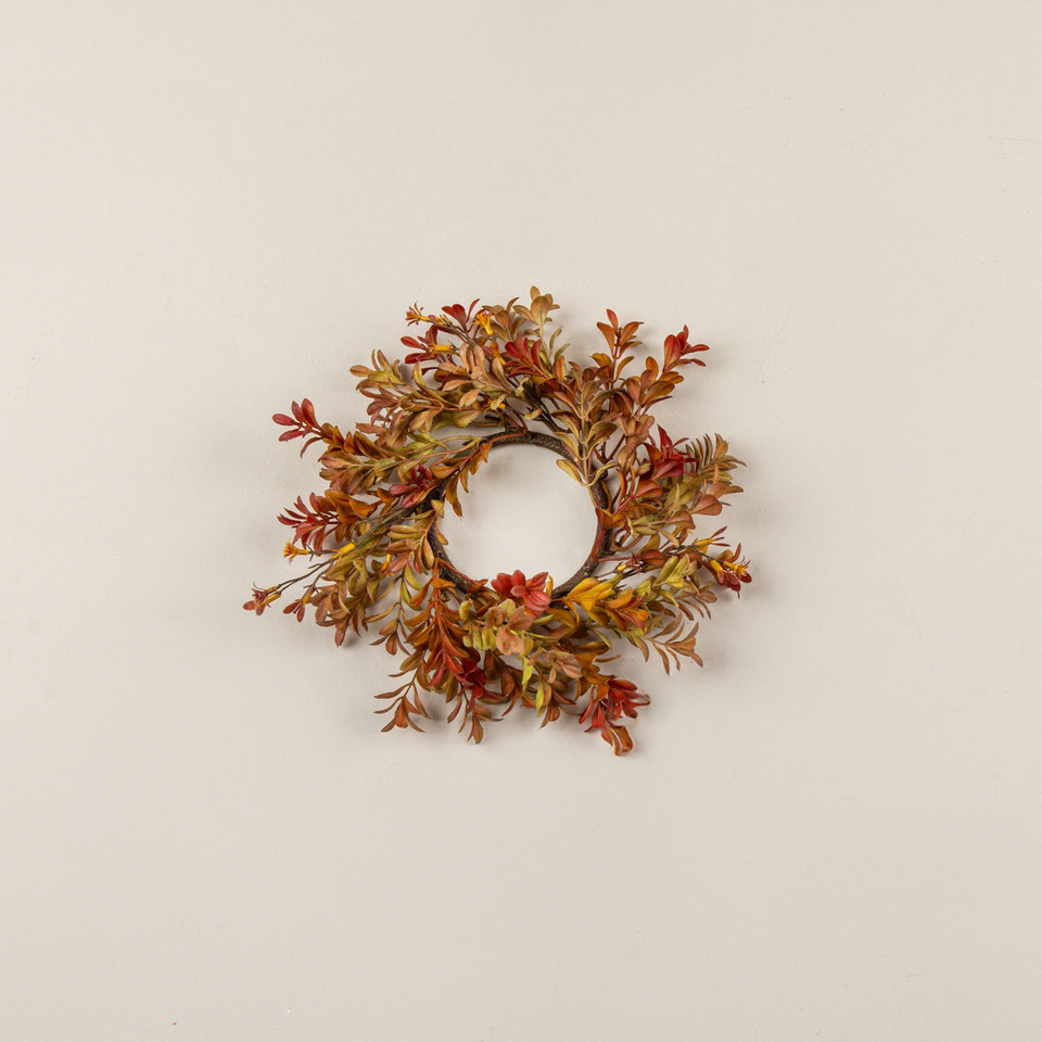 9.5" WOODLAND BOXWOOD & RAGWORT CANDLE RING