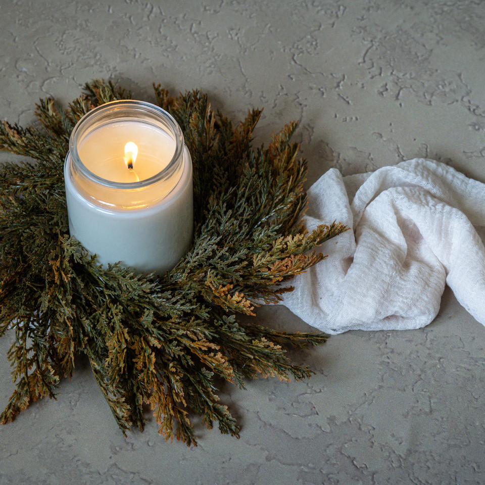 14" ORANGE TIPPED JUNIPER CANDLE RING