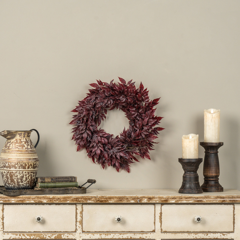 18" BURGUNDY SPIKENARD LEAF WREATH