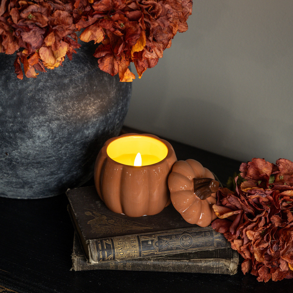 4" ORANGE CERAMIC PUMPKIN CANDLE
