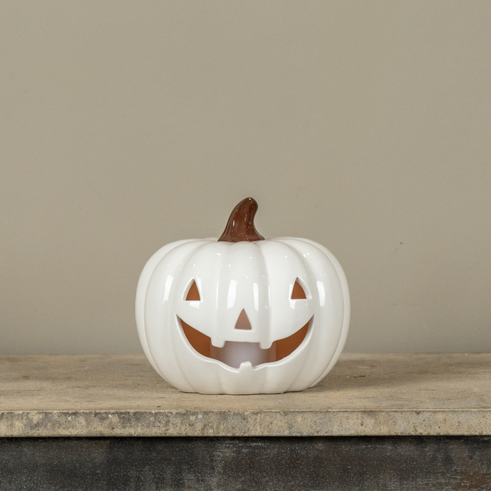 6.25" WHITE CERAMIC LED PUMPKIN