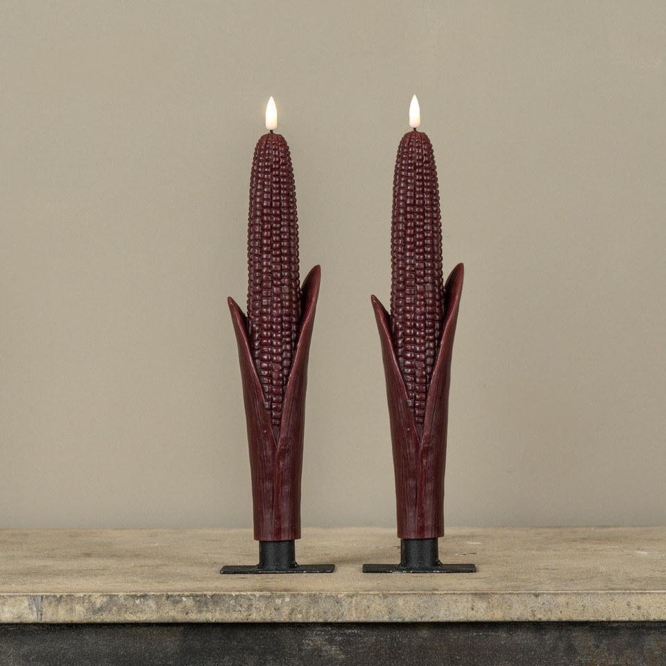 SET/2 - 12" 3D FLAME BURGUNDY CORN TAPER CANDLES