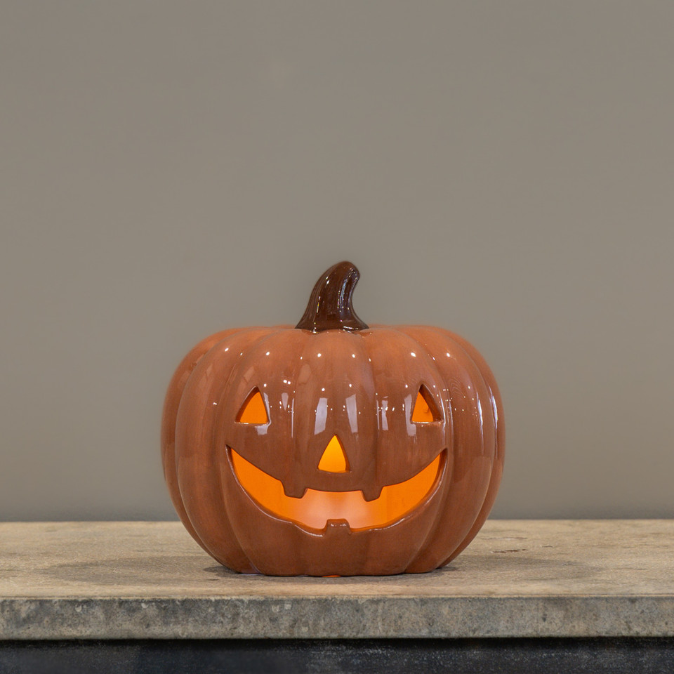 6.25" ORANGE CERAMIC LED PUMPKIN