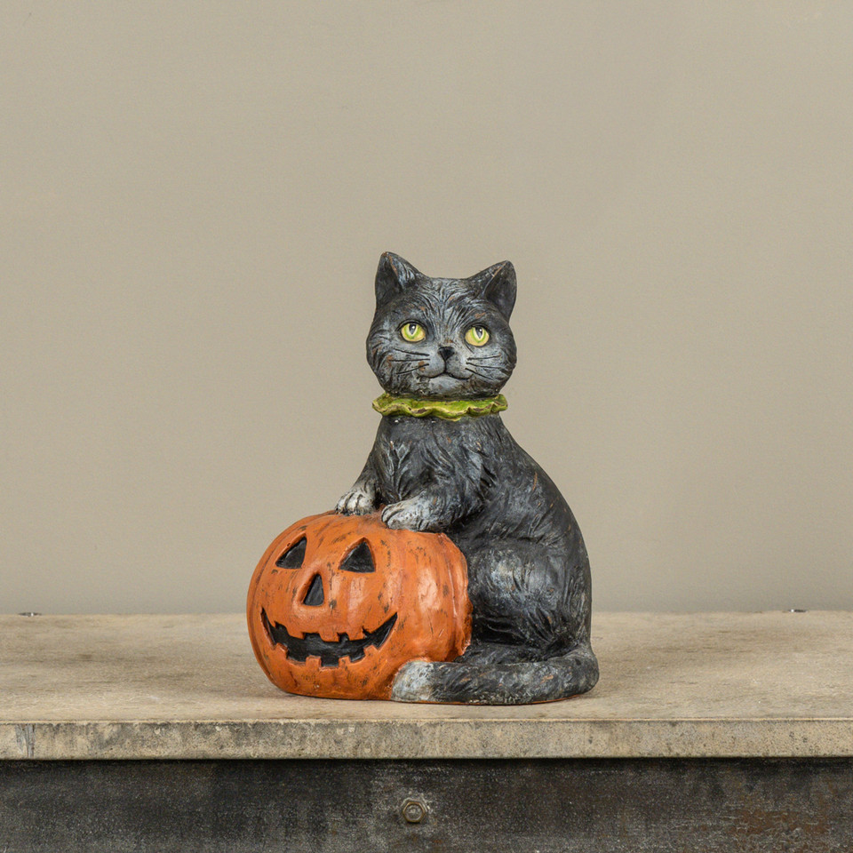 9.25" BLACK CAT W/ JACK-O-LANTERN