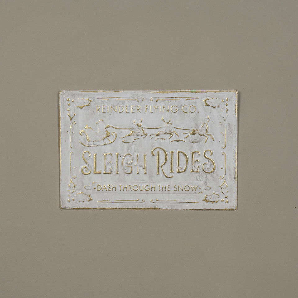 16.75" GOLD & WHITE SLEIGH RIDES SIGN