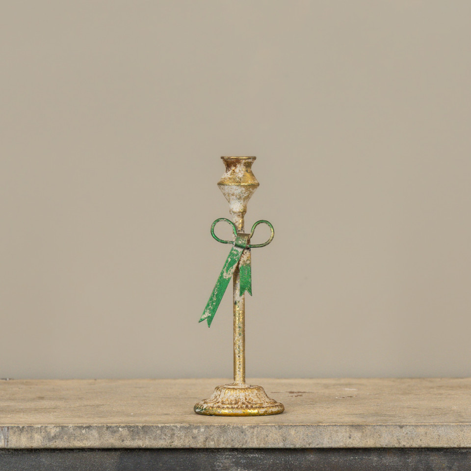 9" GREEN BOW TAPER CANDLE HOLDER