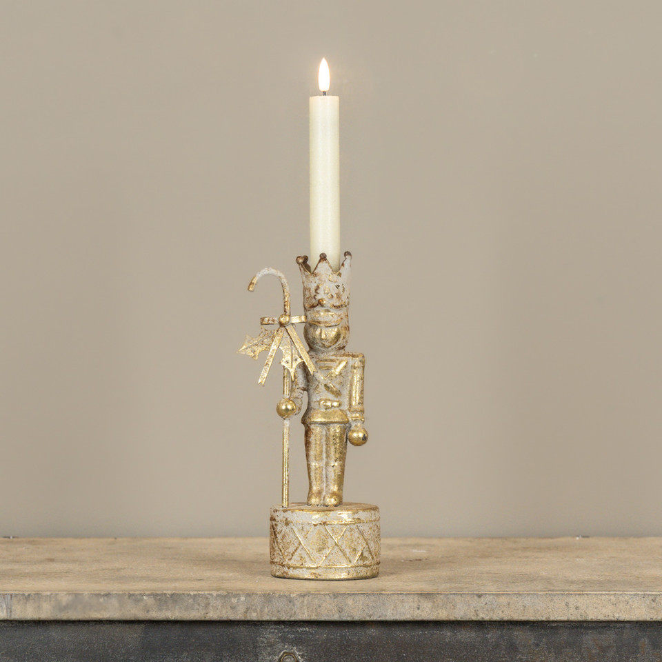 9.5" GOLD NUTCRACKER TAPER CANDLE HOLDER