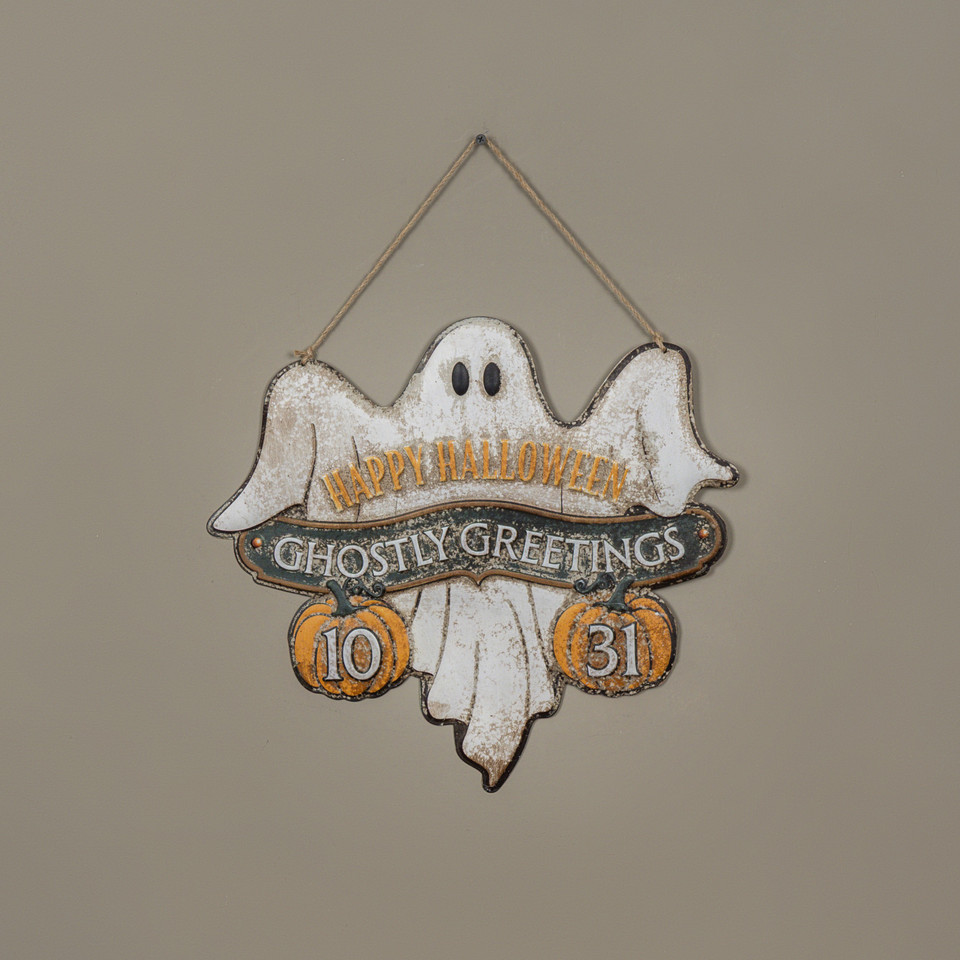GHOSTLY GREETINGS METAL SIGN