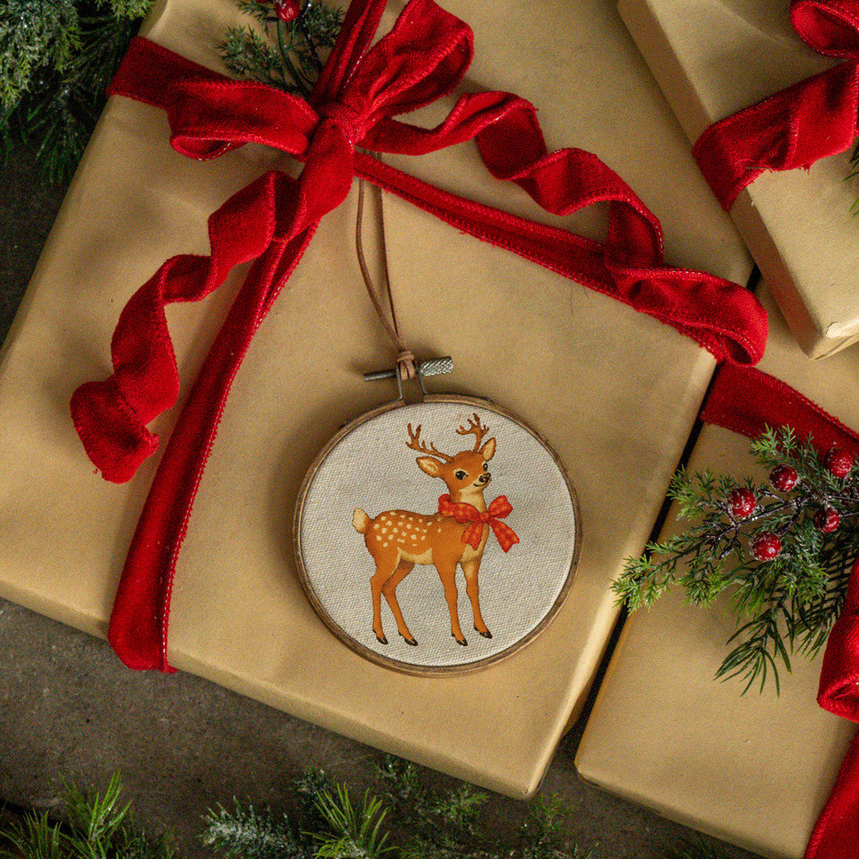 5" REINDEER EMBROIDERED ORNAMENT