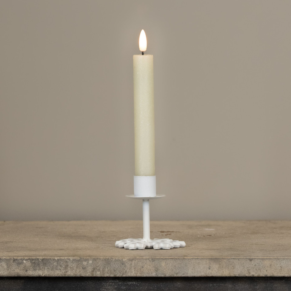 3" WHITE SNOWFLAKE TAPER CANDLE HOLDER