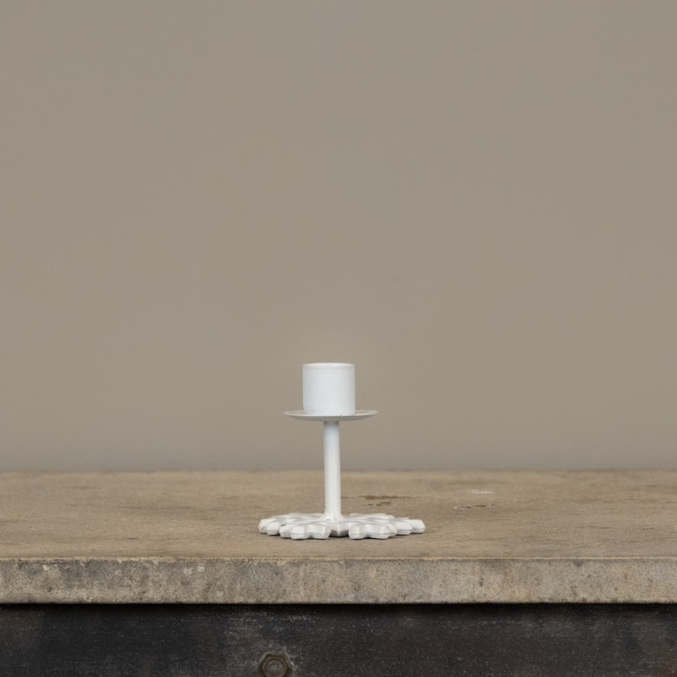 3" WHITE SNOWFLAKE TAPER CANDLE HOLDER