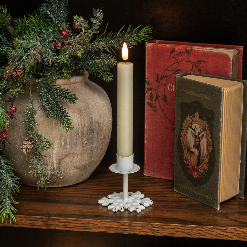 3" WHITE SNOWFLAKE TAPER CANDLE HOLDER
