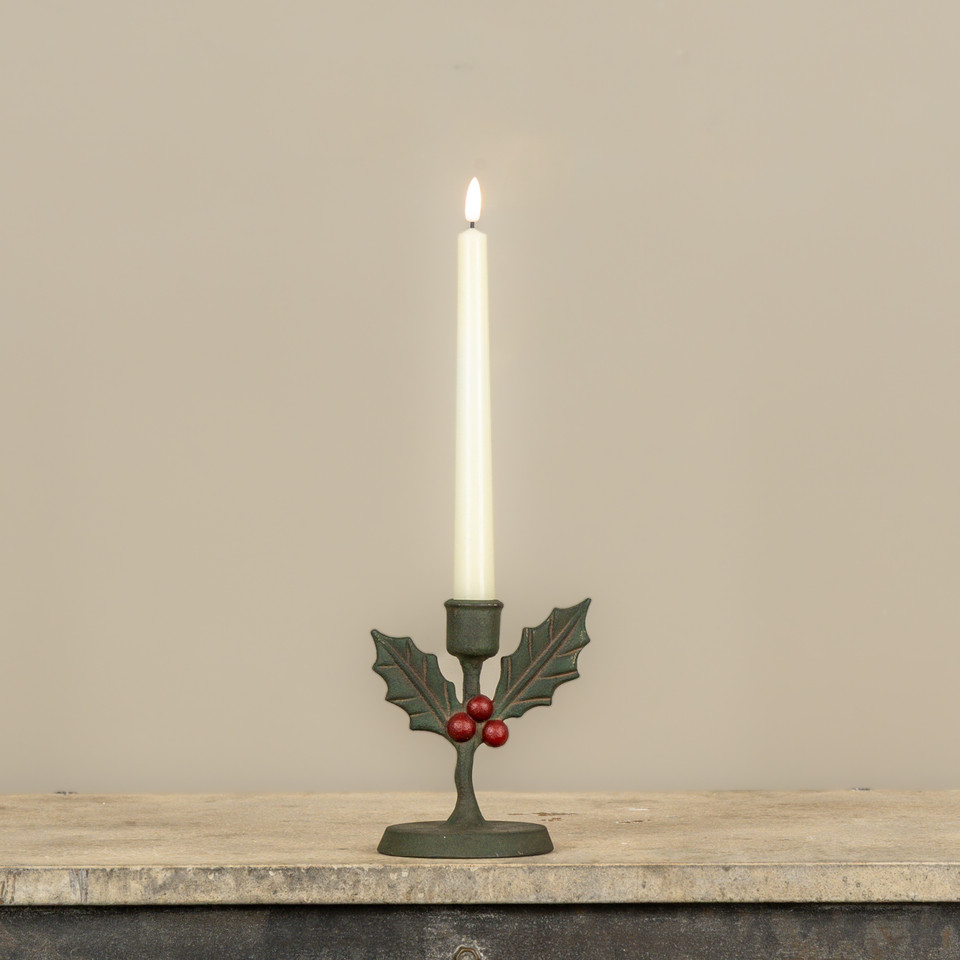 5.5" HOLLY & BERRIES TAPER CANDLE HOLDER