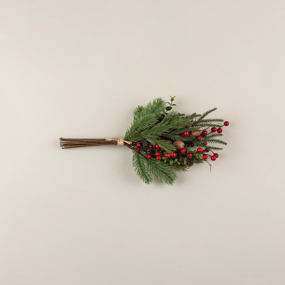 19" MIXED PINE BOUQUET W/ RED BERRIES & NUTS