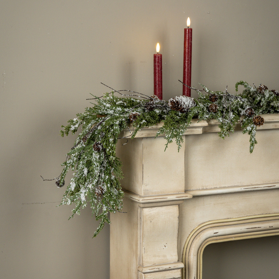 5' SNOWY PINE, BELLS & PINECONES GARLAND