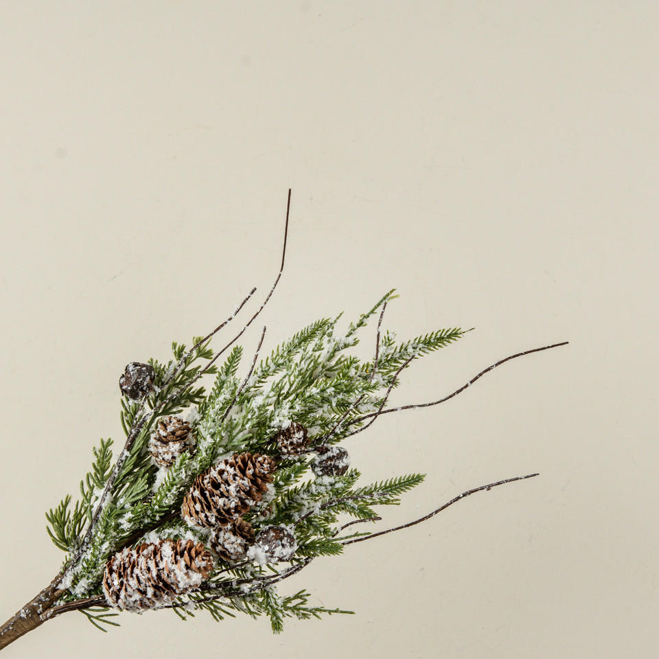 18" SNOWY PINE, BELLS & PINECONES PICK