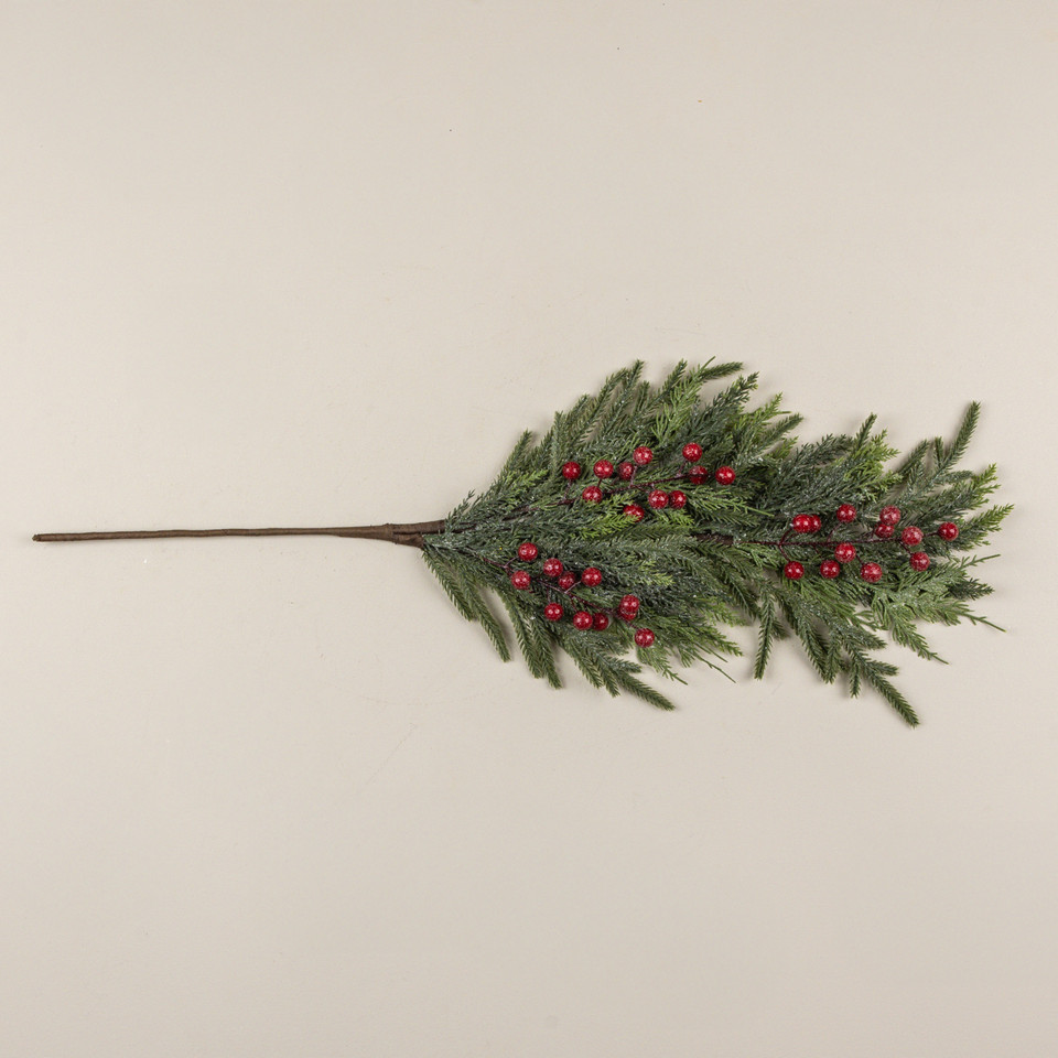 28" GLITTERED PINE & RED BERRY SPRAY
