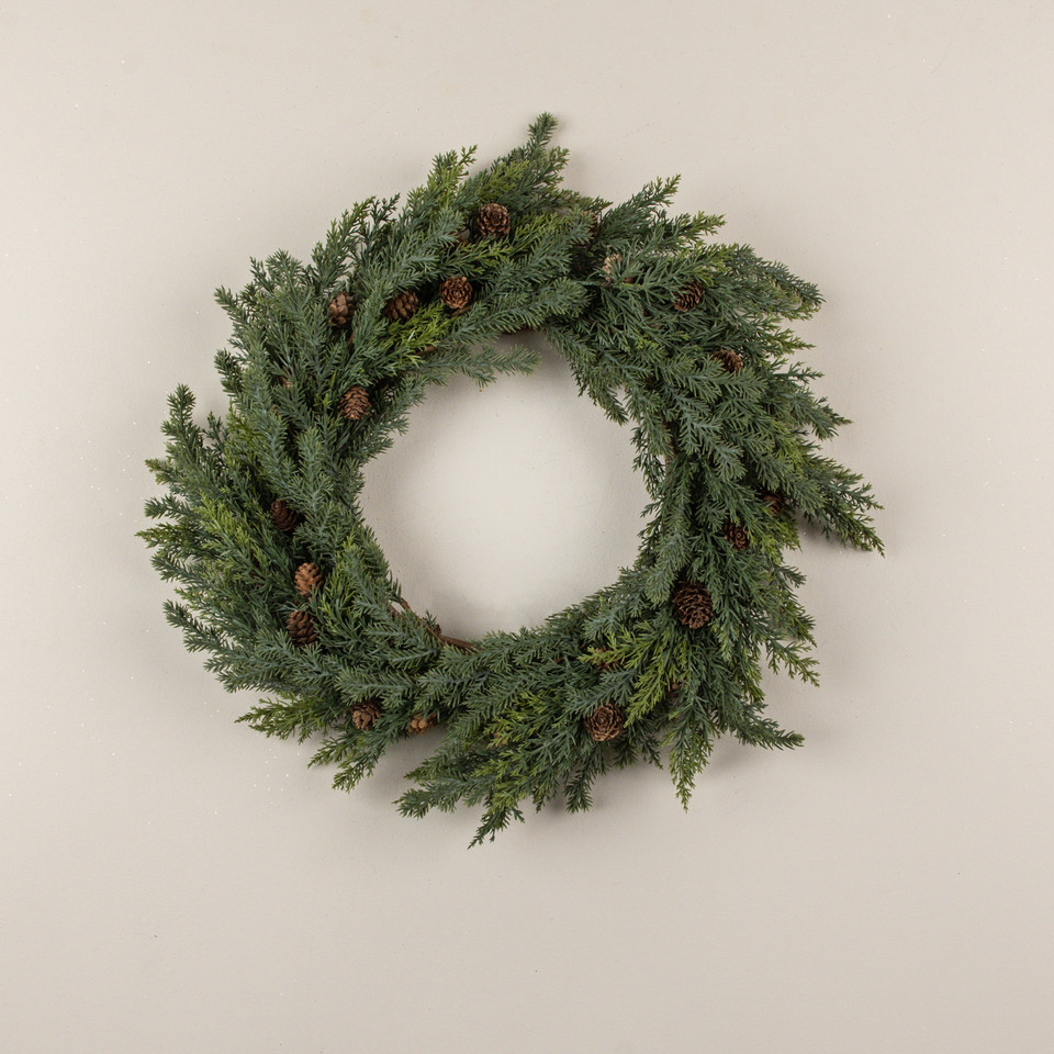 22" JUNIPER & PINECONE WREATH