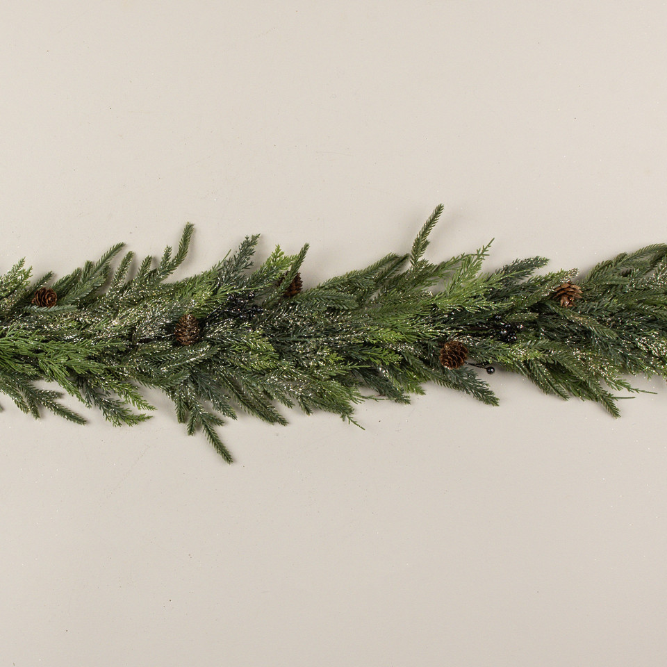 5' GLITTERED JUNIPER , PINECONE & BERRY GARLAND