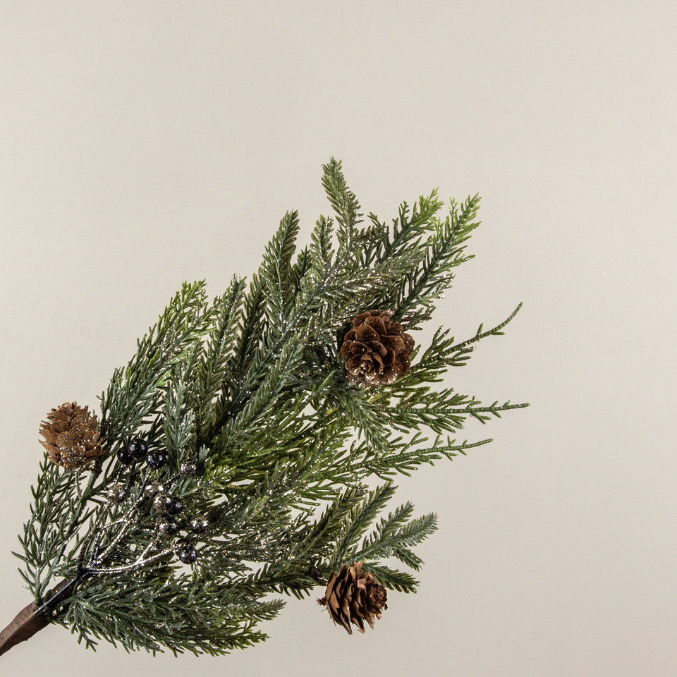 16" GLITTERED JUNIPER, PINECONE & BERRY PICK