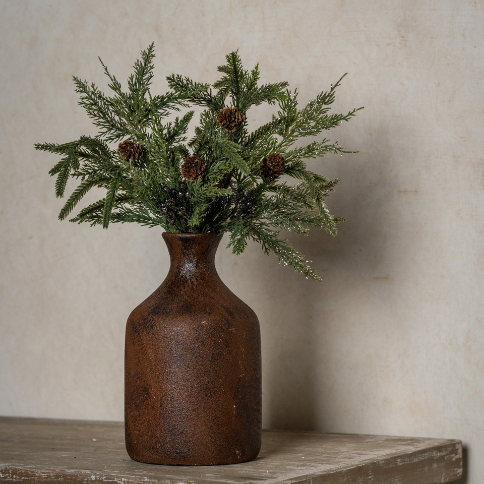 16" GLITTERED JUNIPER, PINECONE & BERRY PICK