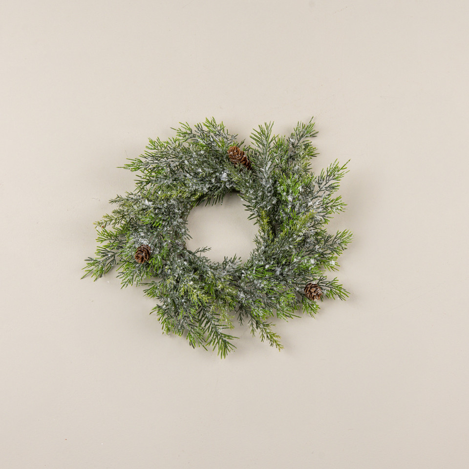 15" FROSTED RED CEDAR CANDLE RING