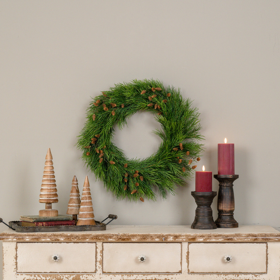21" PINE NEEDLE W/ PINECONE WREATH