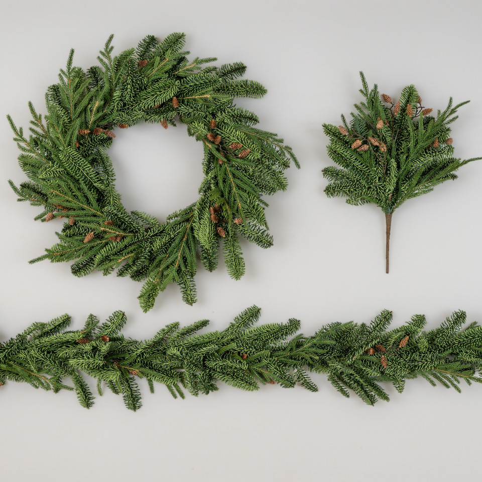 24" MIXED PINE & MINI PINECONE WREATH