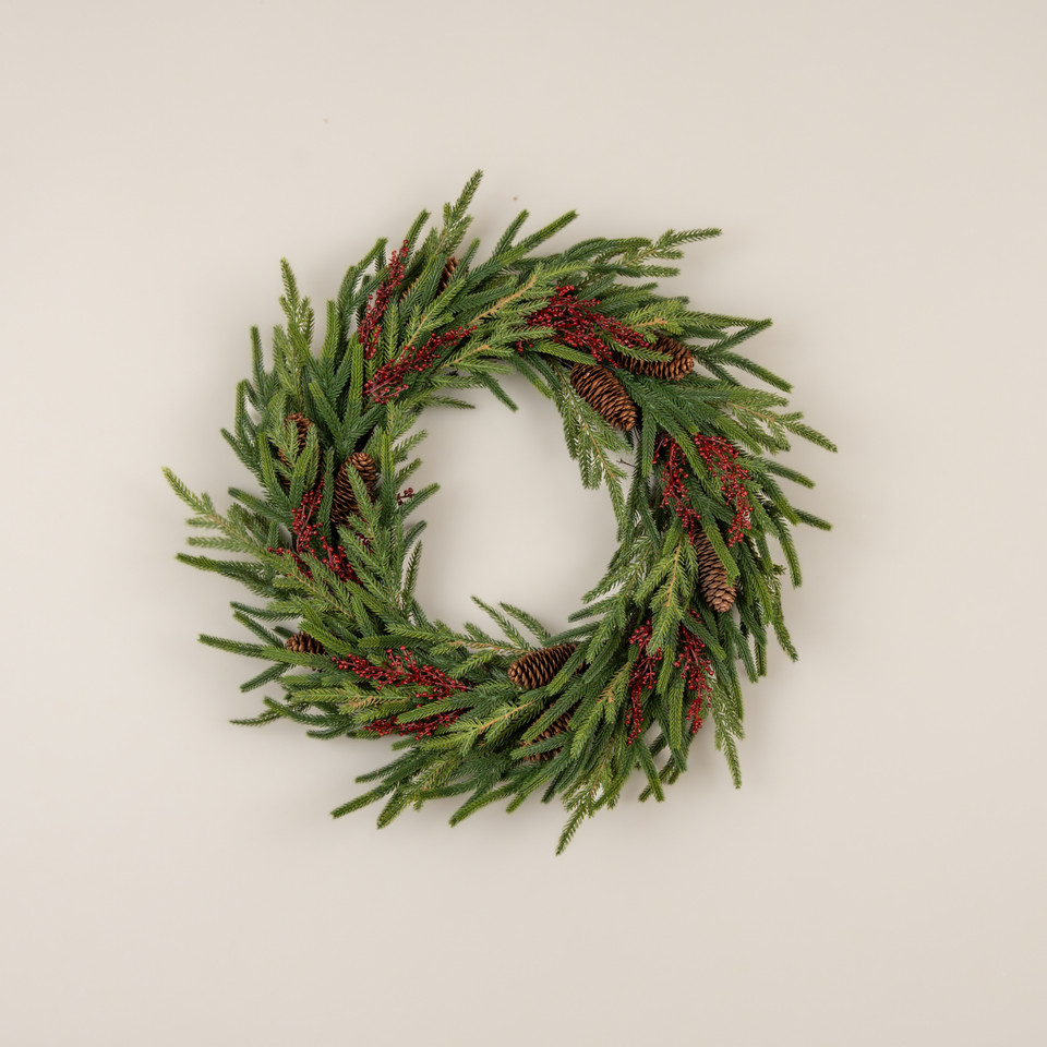 24" SOFT TOUCH AUSTRIAN PINE & BERRY WREATH