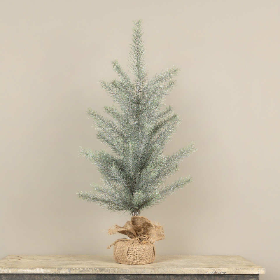 3' GLITTERED PINE TREE W/ BURLAP BASE