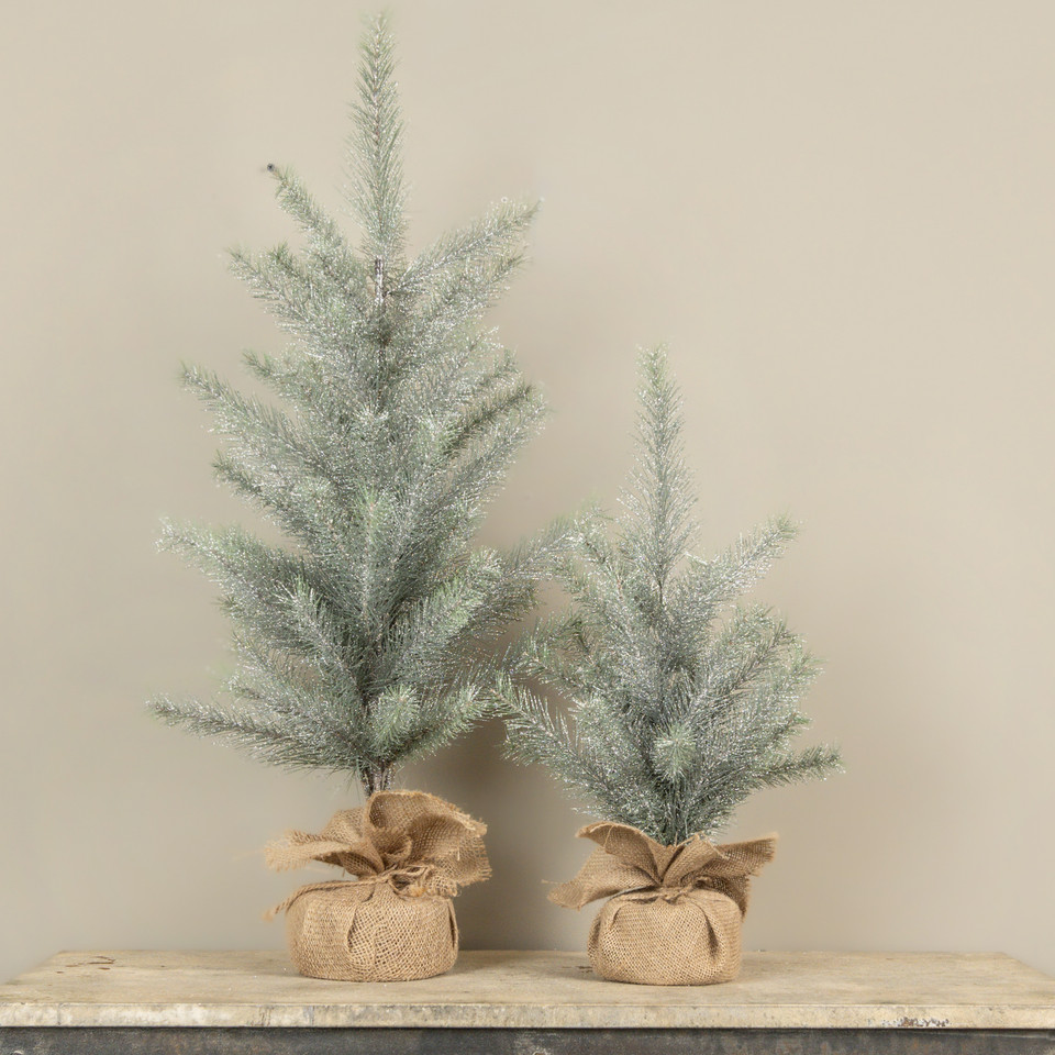 3' GLITTERED PINE TREE W/ BURLAP BASE