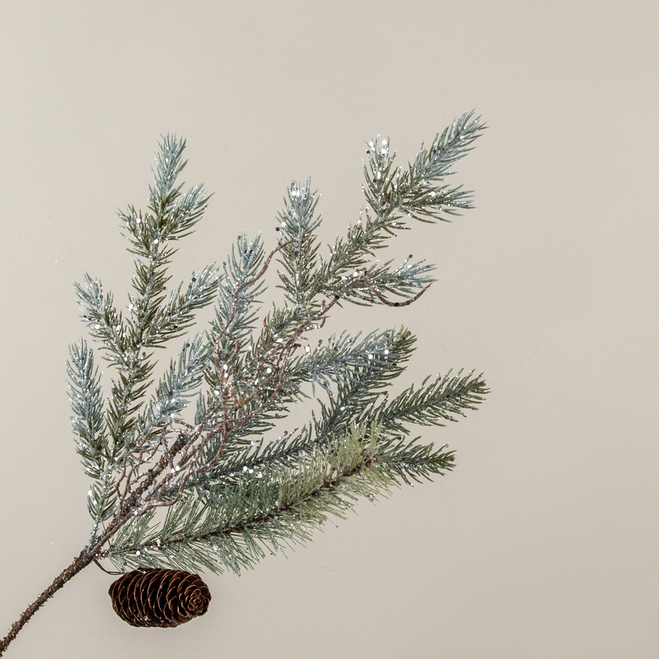 20" GLITTERED PINE & TWIG SPRAY