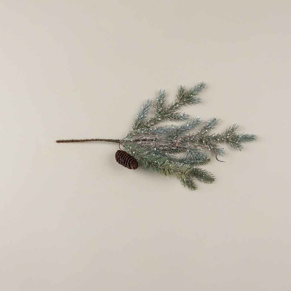 20" GLITTERED PINE & TWIG SPRAY
