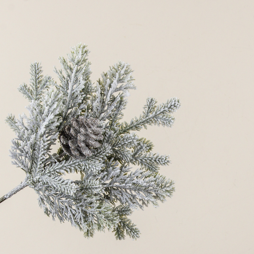 13" GLITTERED PINE & PINECONE PICK