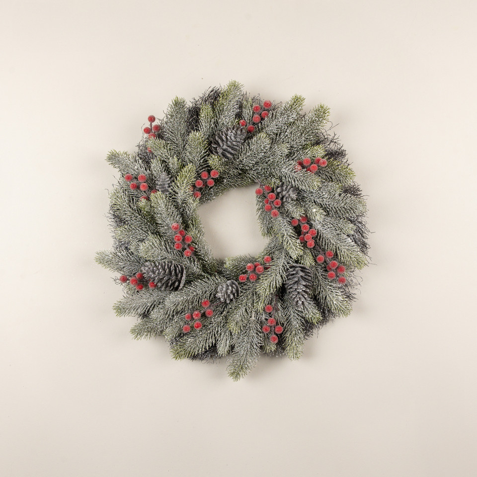 23" FORSTED PINE & BERRY WREATH