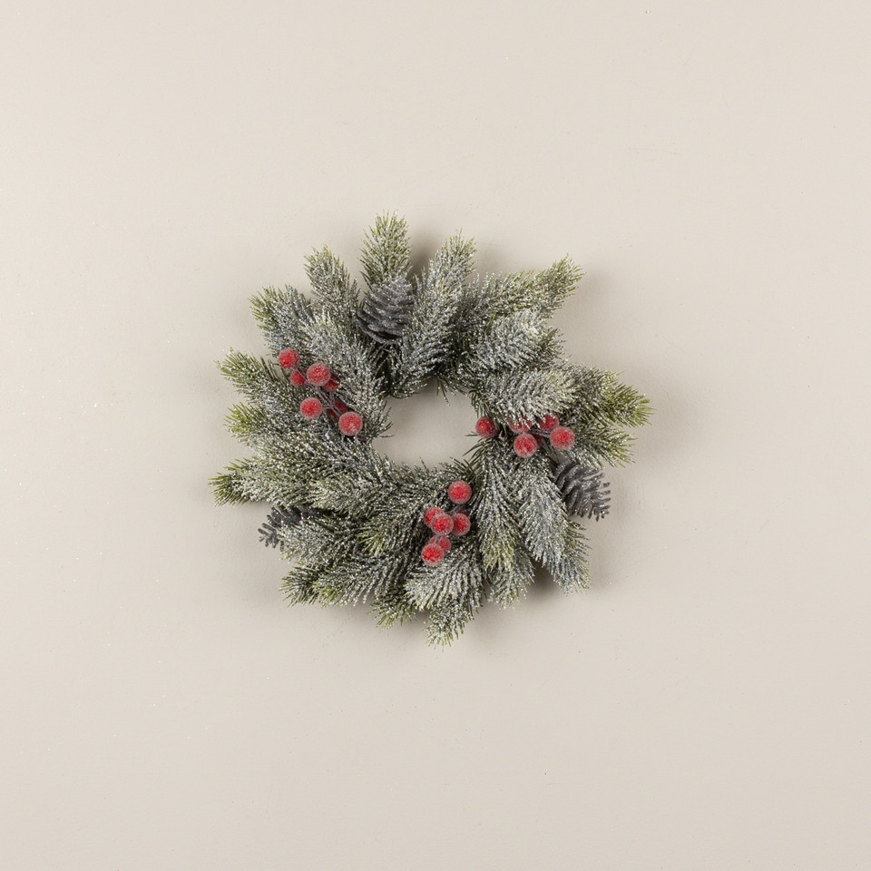 13" FROSTED PINE & BERRY CANDLE RING