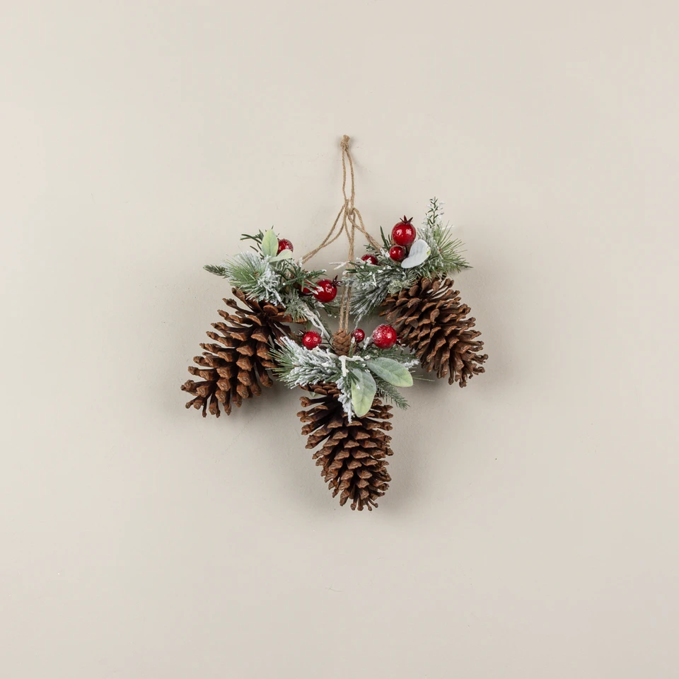 SNOW COVERED PINE, LAMB'S EAR & RED BERRY PINECONE CLUSTER