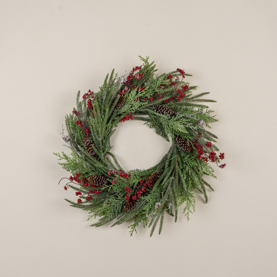 24" CEDAR, PINE & RED BERRIES WREATH