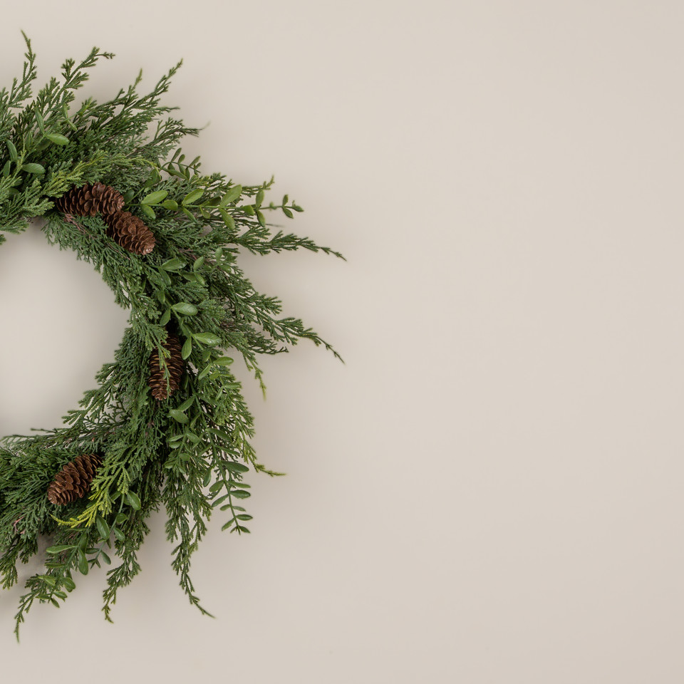 22" CYPRESS & RUSCUS WREATH