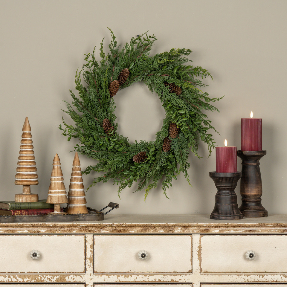 22" CYPRESS & RUSCUS WREATH