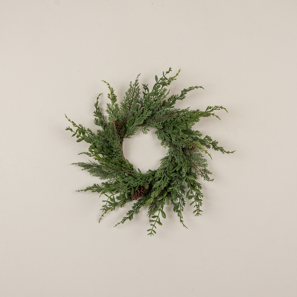 16" CYPRESS & RUSCUS CANDLE RING