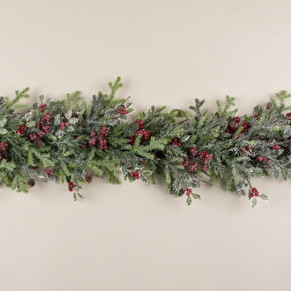 5' GLITTERED PINE, CYPRESS & HOLLY GARLAND