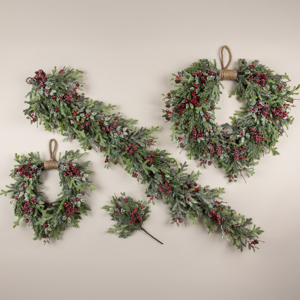 15" GLITTERED PINE, CYPRESS & HOLLY PICK