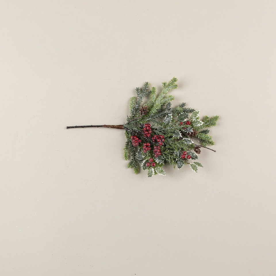 15" GLITTERED PINE, CYPRESS & HOLLY PICK