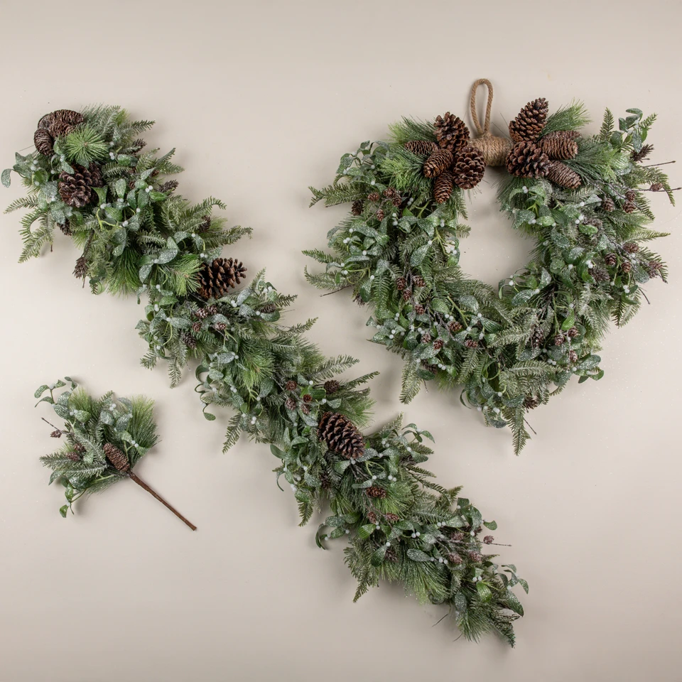 5' FROSTED PINE, HEMLOCK & MISTLETOE GARLAND