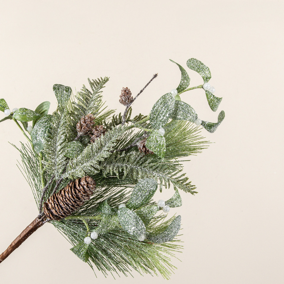 16" FROSTED PINE, HEMLOCK & MISTLETOE PICK