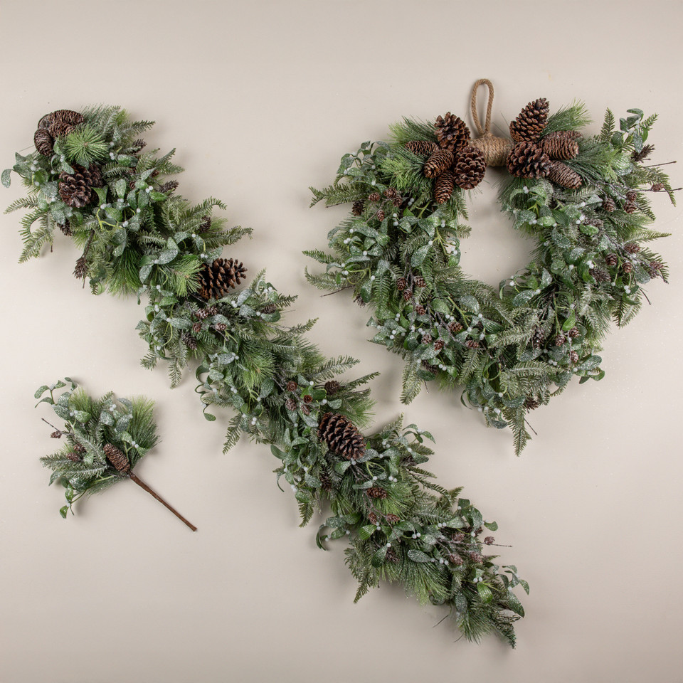 16" FROSTED PINE, HEMLOCK & MISTLETOE PICK